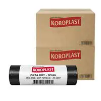 Koroplast Eko Endüstriyel Çöp Poşeti Orta Boy 55 x 60 cm 20 Adet x 100 Rulo - Siyah (2 Koli)