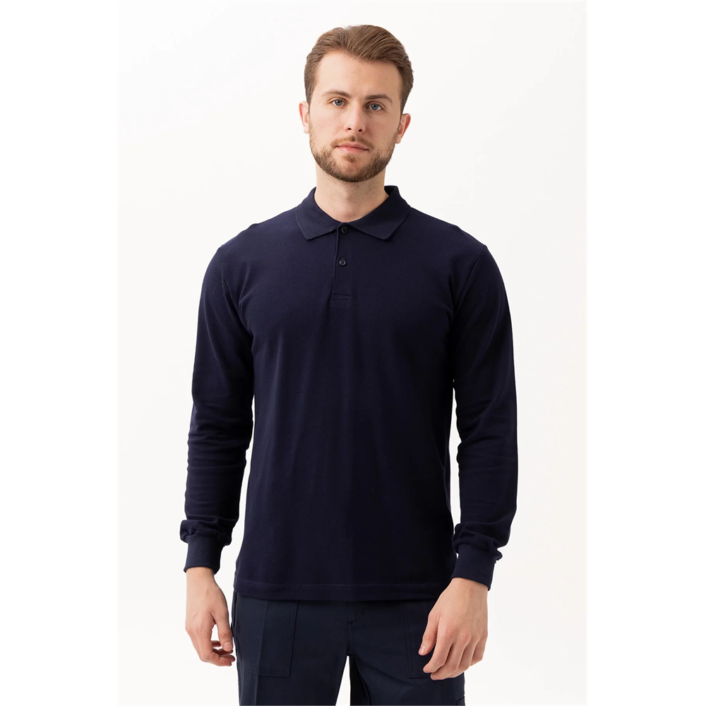 PADUS %100 Pamuk Polo Yaka Uzun Kollu T-Shirt Şık ve Konforlu İş ve Genel Kullanım LACİVERT L