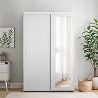 Porto Aynalı Sürgülü Portmanto-Mat Beyaz 120x187x40 cm (GxYxD)