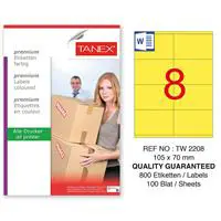 Tanex TW-2208 Yazıcı Etiketi 105 x 70 mm (5 x 800 Adet) 4.000 Adet - Sarı