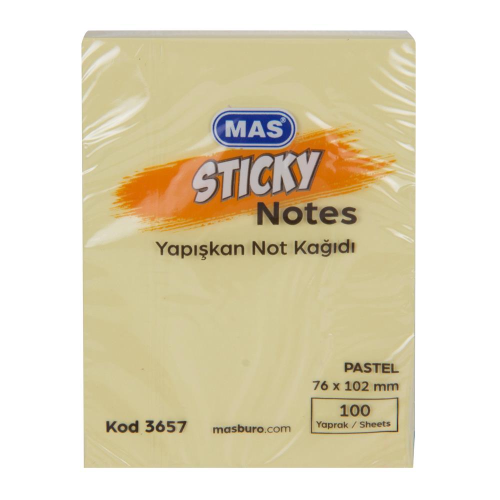 MAS 3657 Yapışkanlı Not Kağıdı 76 x 102 mm 100 Yaprak - Sarı