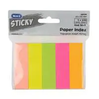 MAS 3665 Yapışkanlı Kağıt Ayraç 15 x 50 mm 5 x 100 Yaprak - Karışık Neon Renk