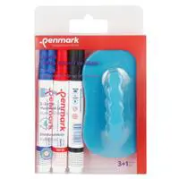 Penmark HS-305 TK03S Yuvarlak Uçlu Beyaz Tahta Kalemi 3 Adet + Silgi - Karışık Renk