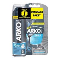 Arko Men Pro 3 Tıraş Bıçağı 3 Bıçaklı 3 Adet + Cool Tıraş Köpüğü 200 ml