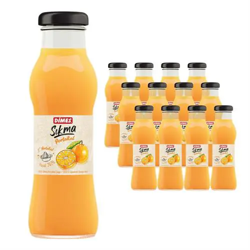 Dimes Sıkma Portakal Suyu Cam Şişe 250 ml x 12 Adet