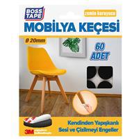 Boss Tape KECE20DS Mobilya Keçesi 20 mm Daire 60 Adet - Siyah