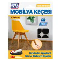 Boss Tape KECE20DS Mobilya Keçesi 20 mm Daire 60 Adet - Siyah