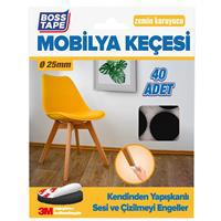 Boss Tape KECE25DS Mobilya Keçesi 25 mm Daire 40 Adet - Siyah