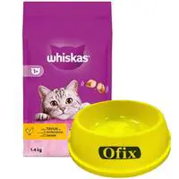 Whiskas Tavuklu Kedi Maması 1.4 kg Alana Ofix Kedi Köpek Mama Kabı Plastik - 0.50 L Hediye