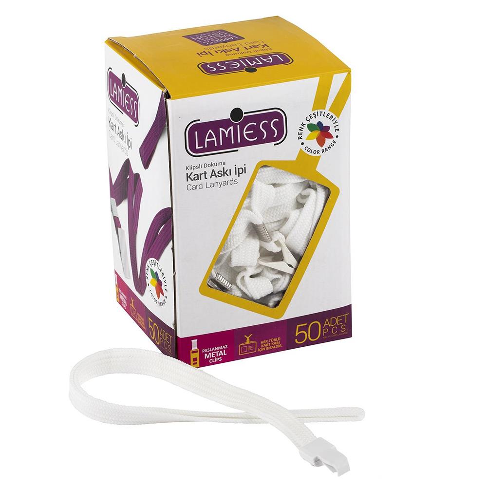 Lamiess Kart Askı İpi Plastik Kancalı Beyaz 50'li