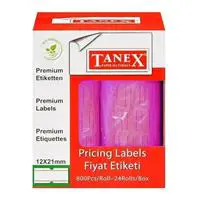 Tanex Motex Fiyat Etiketi 21 x 12 mm 800 Adet x 24 Rulo - Fosforlu Pembe
