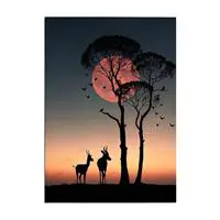 Geyikler Ay Kuşlar Kanvas Tablo 50 x 70 (DK002005)