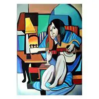 Gitar Çalan Kadın Dekoratif Kanvas Tablo 50 x 70 cm (DKK002293)