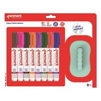 Penmark HS-305 -TKS08 Yuvarlak Uçlu Beyaz Tahta Kalemi 8 Adet + Silgi Hediyeli - Karışık Renk