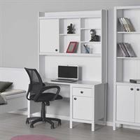 Rustik Raflı Çekmeceli Çalışma Masası-Mat Beyaz 120x193x60 cm (GxYxD)