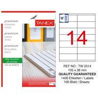Tanex TW-2514 Yazıcı Etiketi 105 x 38 mm 1.400 Adet - Beyaz