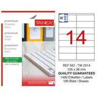 Tanex TW-2514 Yazıcı Etiketi 105 x 38 mm 1.400 Adet - Beyaz