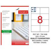 Tanex TW-2408 Yazıcı Etiketi 105 x 72 mm 800 Adet - Beyaz