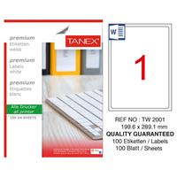Tanex TW-2001 Yazıcı Etiketi 199.6 x 289.1 mm 100 Adet - Beyaz