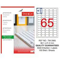 Tanex TW-2065 Yazıcı Etiketi 38.1 x 21.2 mm 6.500 Adet - Beyaz