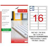Tanex TW-2016 Yazıcı Etiketi 99.1 x 34 mm 1.600 Adet - Beyaz