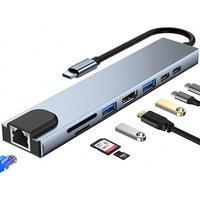 Shaza 8in1 USB Type-C Hub Port Adaptör HDMI USB Ethernet PD Girişli